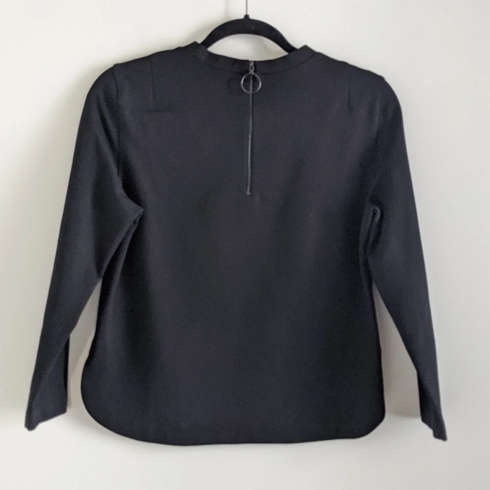 AKRIS Ponte Zip Fitted Black Sweater Top M Knit Minimalist Fine Gauge Designer - Picture 4 of 14